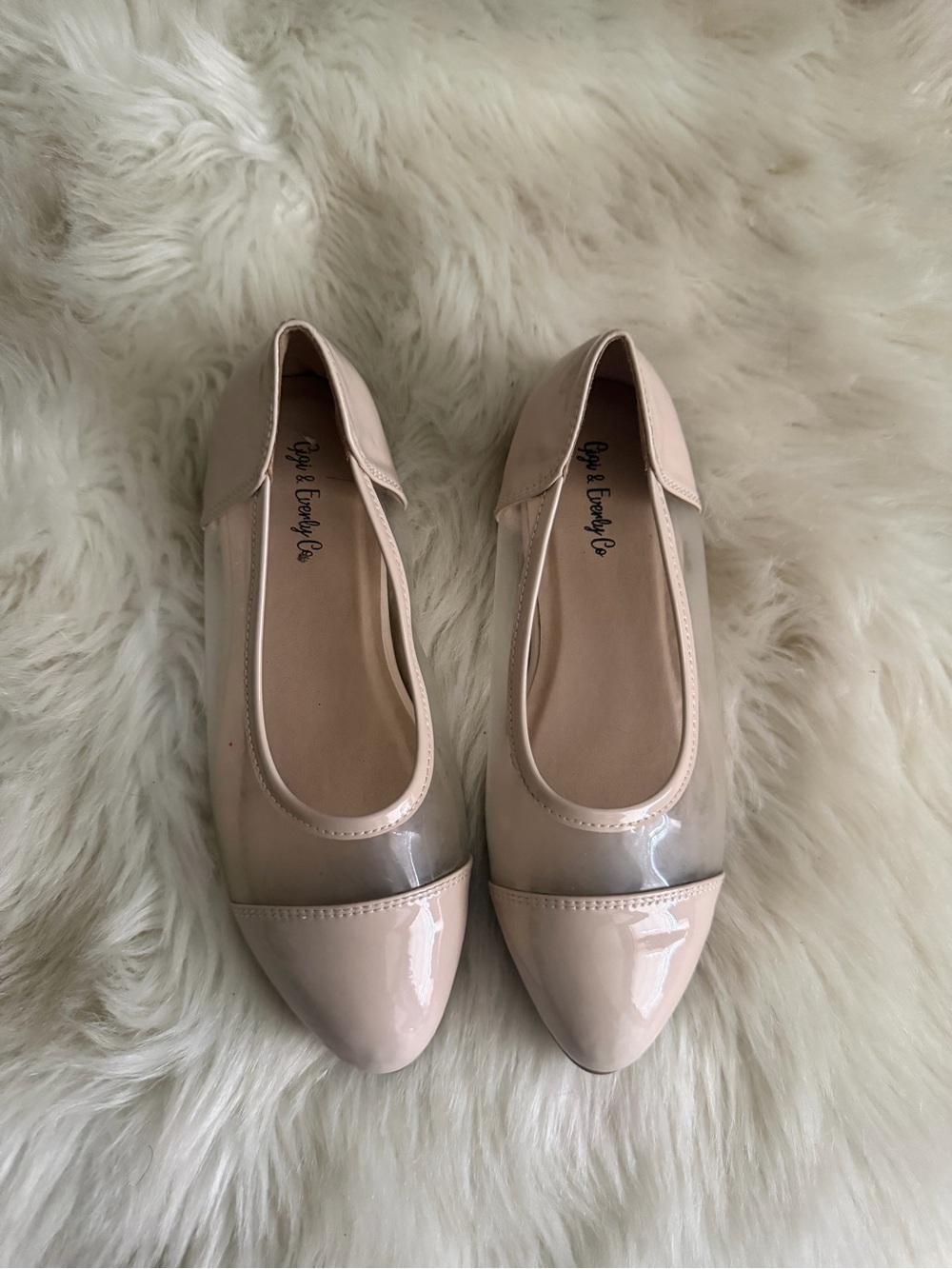 Girls' Blush Pink Pointed Cap-Toe Flats with Clear Panels